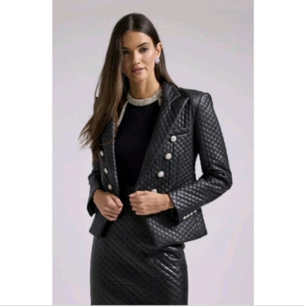 Generation Love Angie Quilted Vegan Leather Blazer Jacket Diamond Quilted Sz Xs